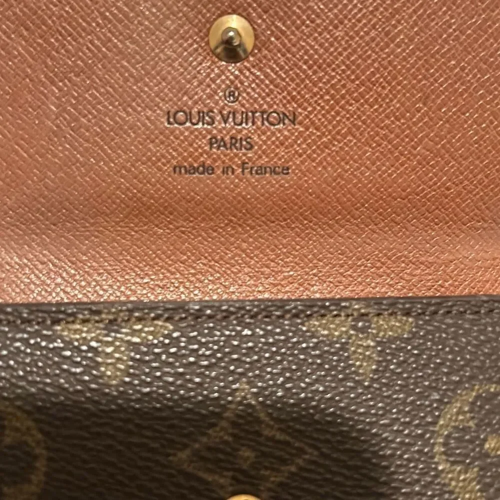 Louis Vuitton Monogram Compact Trifold Wallet Classic Brown Tan LV Logo Pattern
